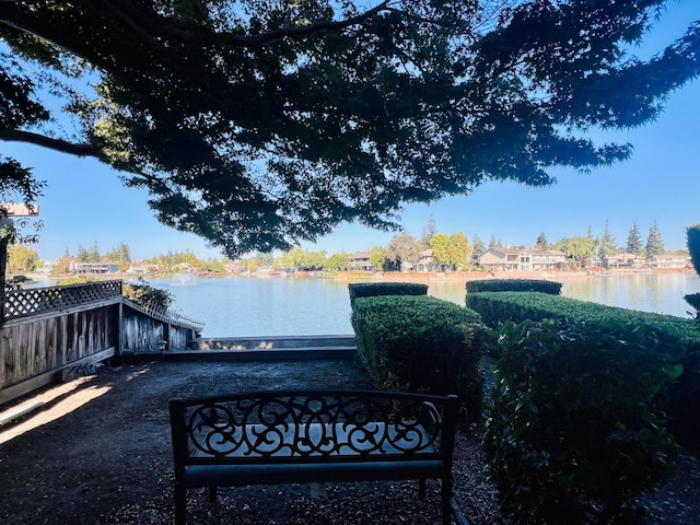 view of yard with a water view