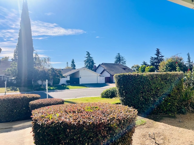 view of yard with a garage