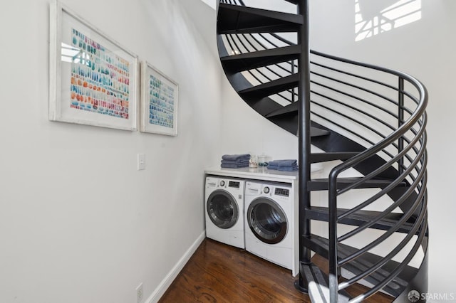 1370 Green St, San Francisco, CA 94109 - laundry room featuring washer and clothes dryer, wood finished floors, and baseboards