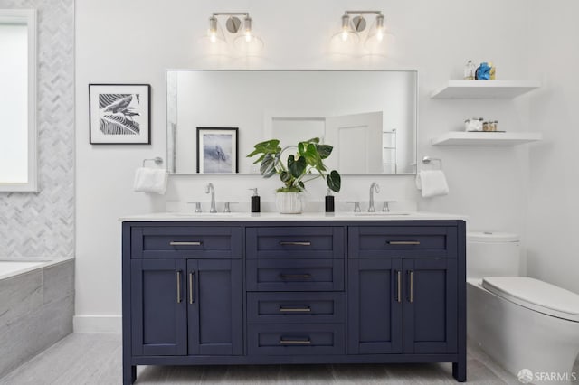1370 Green St, San Francisco, CA 94109 - full bathroom featuring toilet, double vanity, and a bathtub