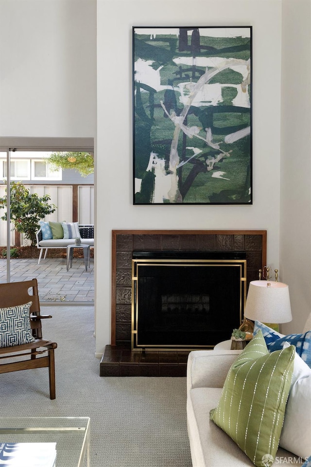 2691 Sean Ct, South San Francisco, CA 94080 - carpeted living room with a tiled fireplace