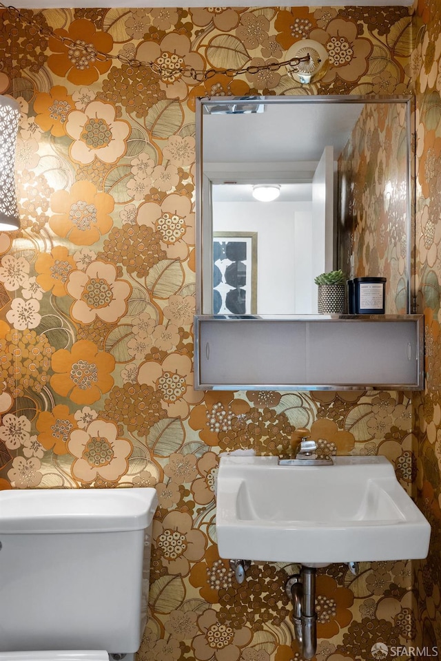 2691 Sean Ct, South San Francisco, CA 94080 - bathroom featuring wallpapered walls, a sink, and toilet