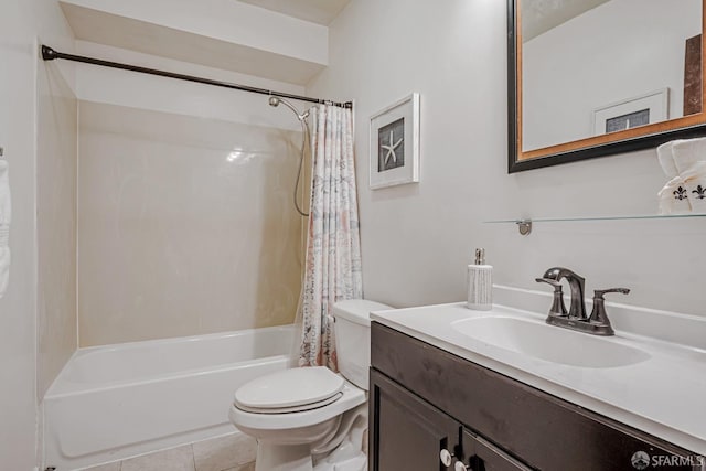 2375 31st Ave, San Francisco, CA 94116 - bathroom featuring toilet, shower / bathtub combination with curtain, tile patterned flooring, and vanity