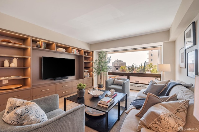 1177 California St Unit 212, San Francisco, CA 94108 - living area with baseboard heating, built in shelves, and wood finished floors