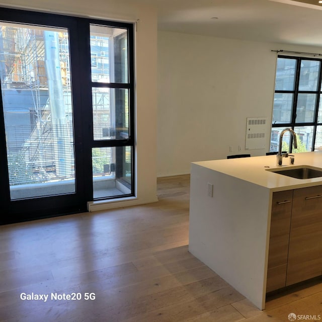 kitchen featuring light hardwood / wood-style flooring, a wealth of natural light, and sink