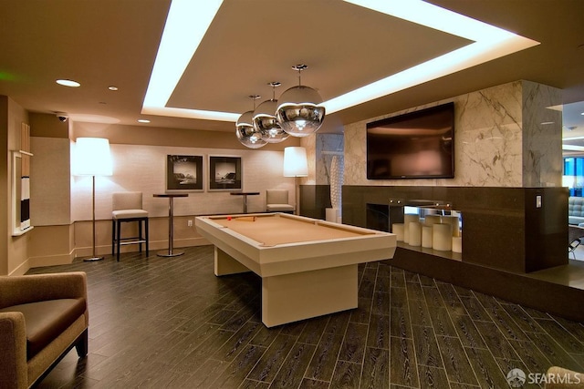 420 Mission Bay Blvd Unit 311, San Francisco, CA 94158 - game room with a tray ceiling, dark wood-style flooring, billiards, recessed lighting, and a chandelier