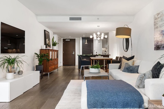 420 Mission Bay Blvd Unit 311, San Francisco, CA 94158 - living area with dark wood finished floors and a chandelier