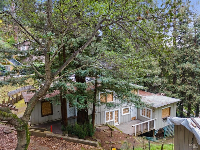 exterior space with a garage