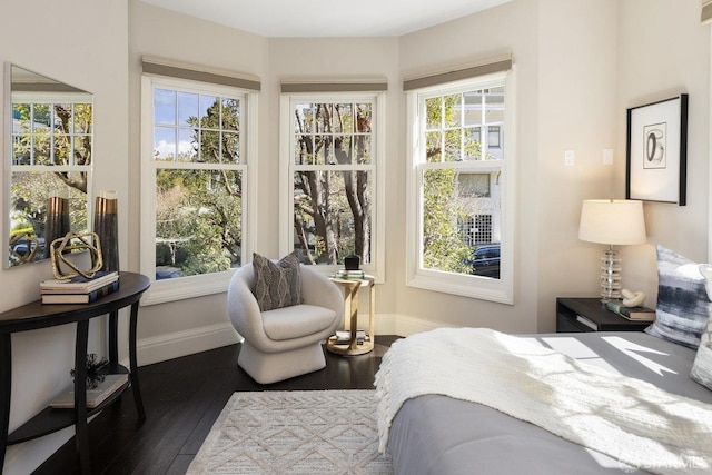 bedroom with baseboards and dark wood-style floors