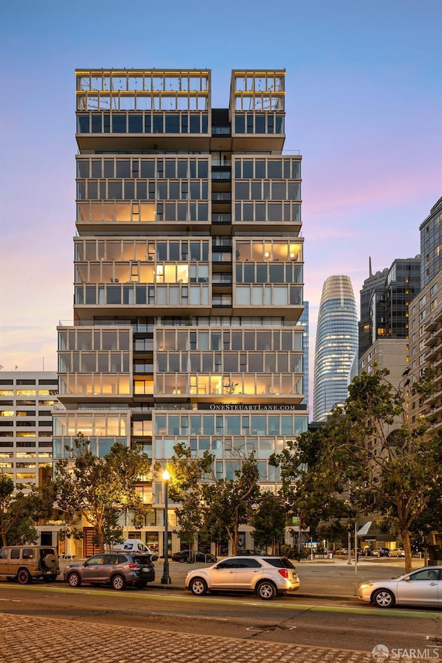 view of building exterior with a city view