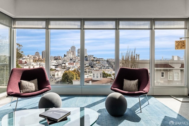 living area featuring a city view