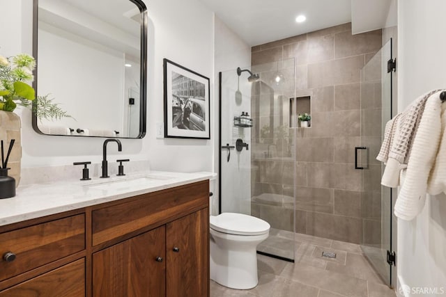 807 Vienna St, San Francisco, CA 94112 - bathroom featuring vanity, a shower stall, tile patterned flooring, and recessed lighting