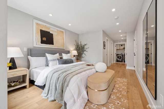 807 Vienna St, San Francisco, CA 94112 - bedroom with light wood-style floors, washer and clothes dryer, and recessed lighting