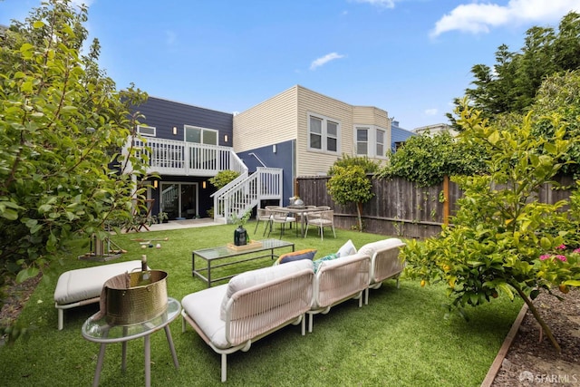 807 Vienna St, San Francisco, CA 94112 - rear view of property with a deck, stairs, and an outdoor living space