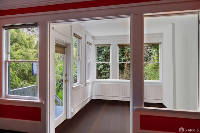 doorway to outside with dark hardwood / wood-style floors