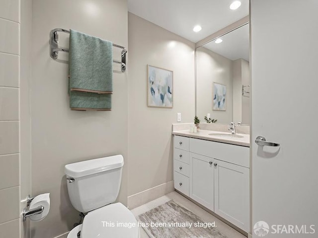 1701 Jackson St Unit 105, San Francisco, CA 94109 - bathroom featuring recessed lighting, vanity, baseboards, and toilet