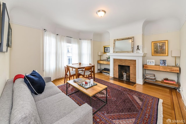 living room with hardwood / wood-style flooring