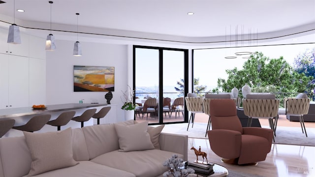 77 Crescent Ave, Sausalito, CA 94965 - living room featuring light wood-style flooring, recessed lighting, and a mountain view