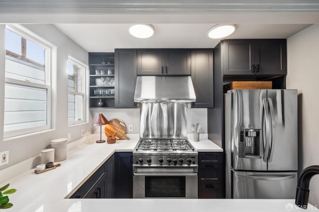 kitchen with stainless steel appliances and ventilation hood