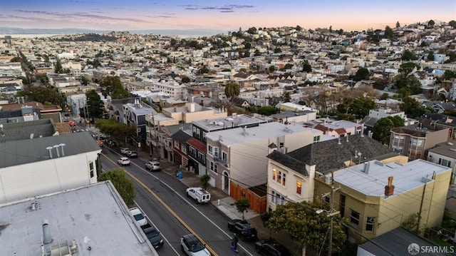 view of aerial view at dusk