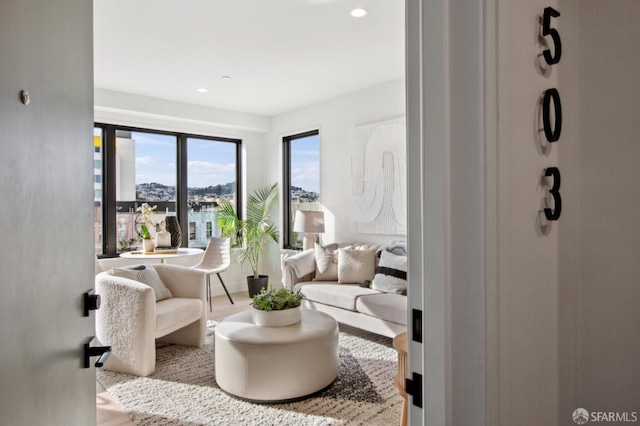 living room featuring recessed lighting