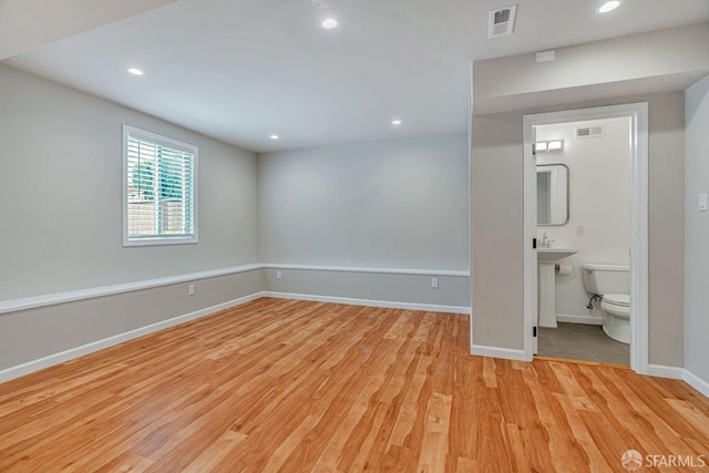 unfurnished bedroom with recessed lighting, visible vents, and light wood-style floors