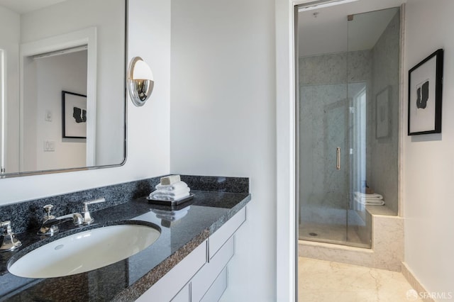 151 Alice B Toklas Pl Unit 610, San Francisco, CA 94109 - bathroom featuring a shower stall, vanity, and marble finish floors