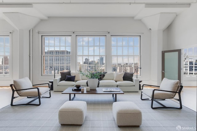 151 Alice B Toklas Pl Unit 610, San Francisco, CA 94109 - living area with lofted ceiling, plenty of natural light, and a view of city