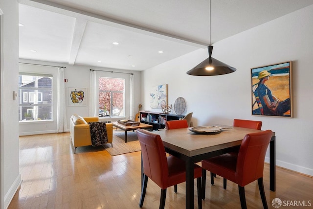 364 Arkansas St, San Francisco, CA 94107 - dining room featuring light wood-type flooring, beam ceiling, baseboards, and a wealth of natural light