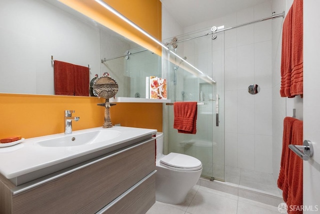 364 Arkansas St, San Francisco, CA 94107 - bathroom with a shower stall, tile patterned floors, vanity, and toilet