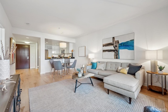 living room featuring light wood-type flooring