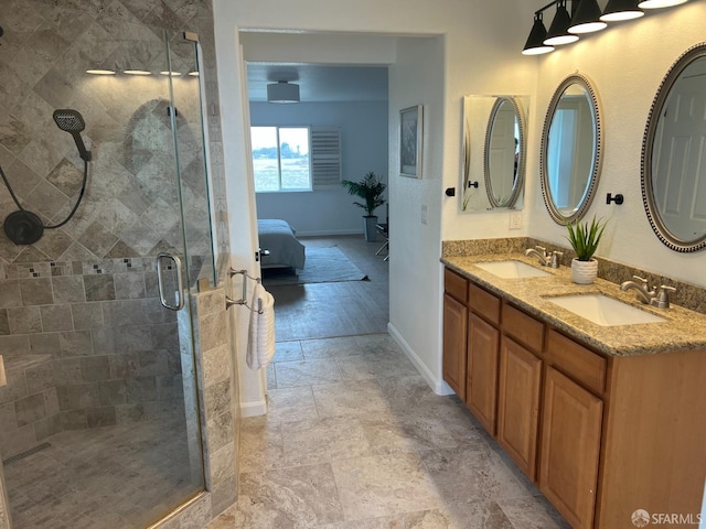 bathroom featuring vanity and walk in shower