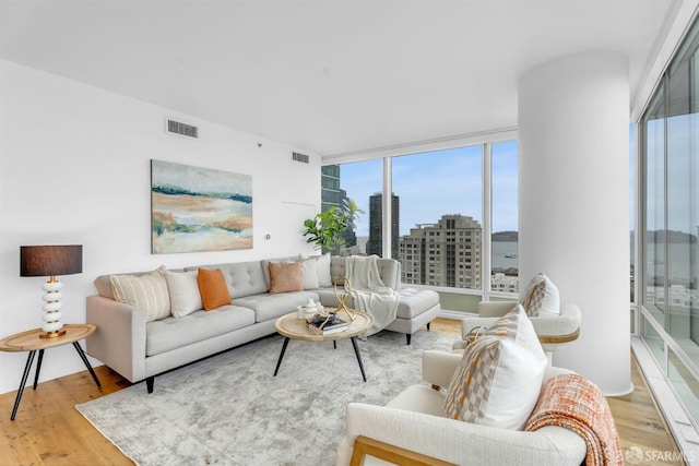 425 1st St Unit 1902, San Francisco, CA 94105 - living area featuring light wood-type flooring and a view of city