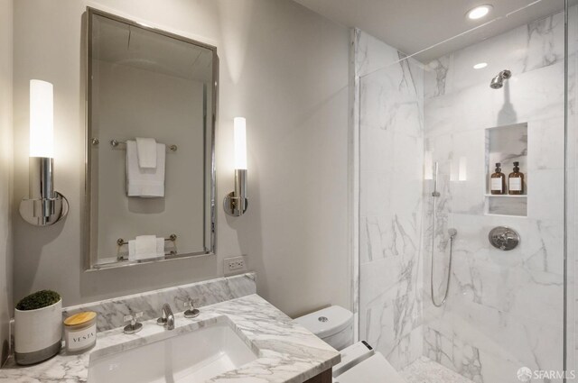 765 Market St Unit 32H, San Francisco, CA 94103 - full bathroom with recessed lighting, a marble finish shower, vanity, and toilet