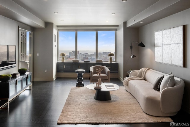 765 Market St Unit 32H, San Francisco, CA 94103 - living area with a view of city, recessed lighting, baseboards, and wood finished floors