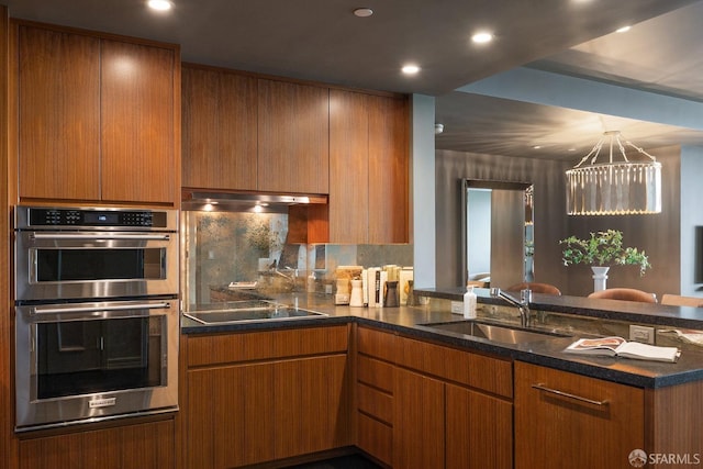 765 Market St Unit 32H, San Francisco, CA 94103 - kitchen featuring double oven, a sink, black electric cooktop, and recessed lighting