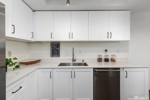 kitchen featuring white cabinetry, sink, and stainless steel dishwasher