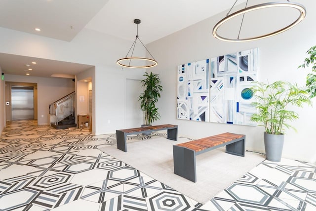 interior space featuring stairway and recessed lighting