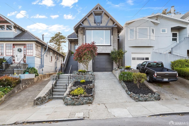 137 Edna St, San Francisco, CA 94112 - view of front of home with stairs, an attached garage, and driveway