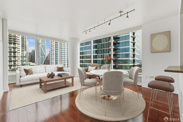 425 1st St Unit 1307, San Francisco, CA 94105 - living area with wood finished floors, a view of city, track lighting, and baseboards