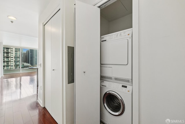425 1st St Unit 1307, San Francisco, CA 94105 - washroom with stacked washer and clothes dryer and electric panel