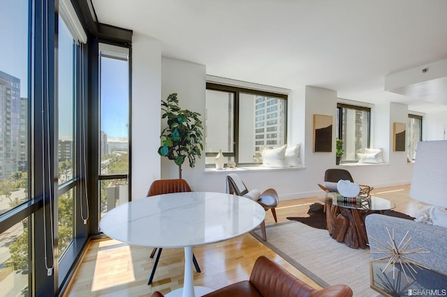 interior space featuring light hardwood / wood-style flooring and expansive windows