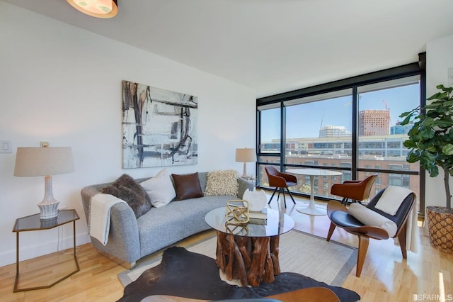 living room featuring light hardwood / wood-style flooring and expansive windows