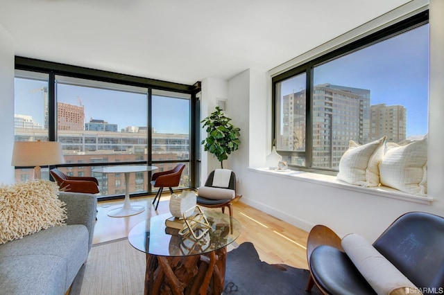 living room featuring hardwood / wood-style floors and a healthy amount of sunlight