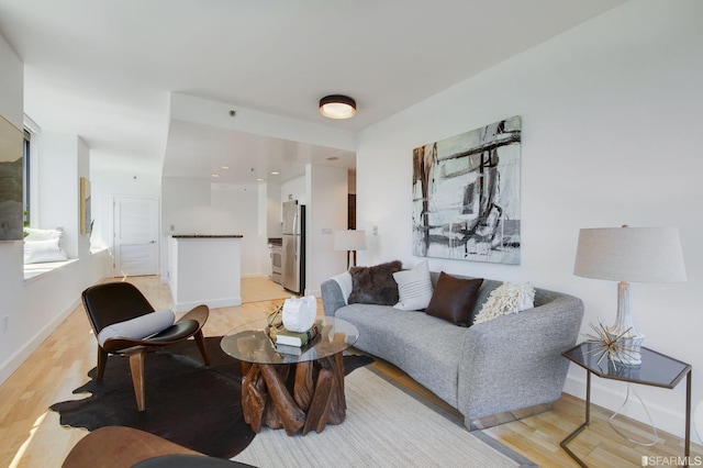 living room with light hardwood / wood-style flooring