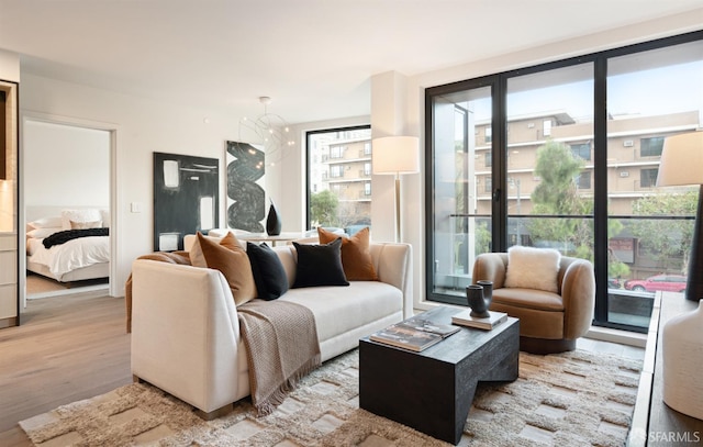 living room with light hardwood / wood-style floors and a healthy amount of sunlight