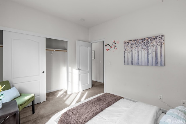 bedroom featuring a closet and carpet flooring