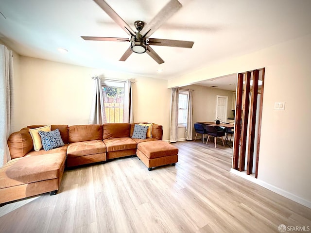 38002 Stenhammer Dr, Fremont, CA 94536 - living area with light wood-type flooring, a ceiling fan, baseboards, and recessed lighting