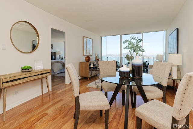 dining area featuring floor to ceiling windows and light wood-type flooring