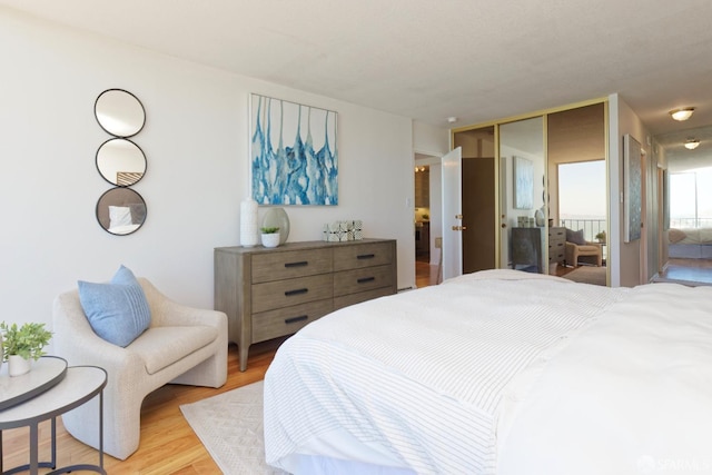 bedroom featuring a closet and light wood-type flooring